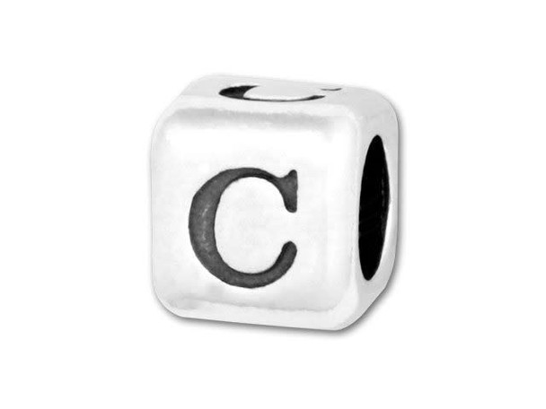 This quality sterling silver alphabet bead features the letter C printed on four sides. Made in the USA, this 4.5mm alphabet bead has a 3mm hole and is wonderful for beaded baby name bracelets, jewelry made with silver charms, and graduation jewelry and other items commemorating special events. This alphabet bead is among the finest quality you will find anywhere. The brilliant silver shine will complement any color palette.