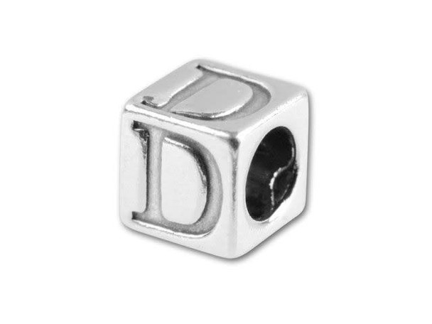 Spell out your name and favorite phrases with this sterling silver 5.6mm alphabet bead featuring the letter D. This alphabet bead allows you to completely personalize all of your jewelry designs and the bright sterling silver ensures they will look and feel high-quality. The letter appears on four sides of the bead, so it's sure to be visible at all times. The letter appears on four sides of the bead, so it's sure to be visible at all times. Whether you're spelling dinosaurs, Debbie or Delaware, this is the bead you need.
