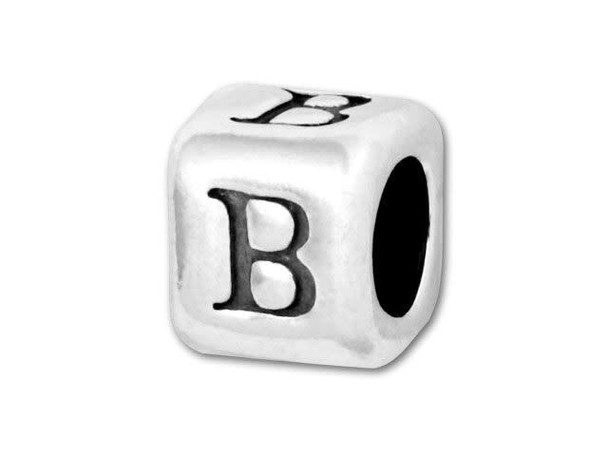 This quality sterling silver alphabet bead features the letter B printed on four sides. Made in the USA, this 4.5mm alphabet bead has a 3mm hole and is wonderful for beaded baby name bracelets, jewelry made with silver charms, and graduation jewelry and other items commemorating special events. This alphabet bead is among the finest quality you will find anywhere. The brilliant silver shine will complement any color palette.