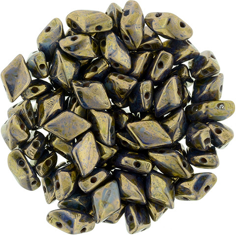 Matubo GemDuo 8x5mm 2-Hole Bead Blue Turquoise - Bronze Picasso (2.5-Inch Tube)