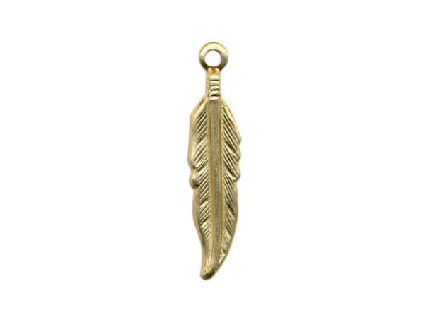 Brass Charm, Feather, 20x5mm (12 Pieces)