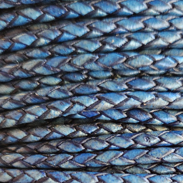 Leather Cord USA 3mm Natural Blue Braided Bolo Leather - Sold by the Foot
