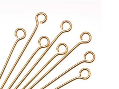 Gold Plated Eye Pin - 0.028"/0.65mm/21GA - 1" (20 Pieces)