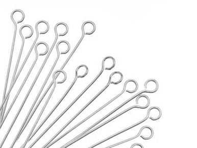 Silver Plated Eye Pin - 0.024"/0.65mm/22GA - 2" (50 Pieces)