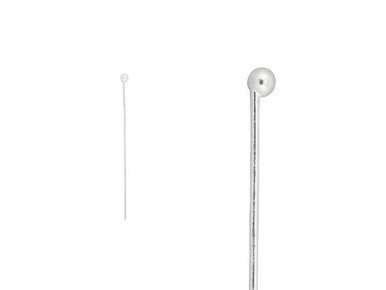 Silver Plated Ball Pin with 2mm Ball - 0.028"/0.7mm/21GA - 1 1/2" (20 Pieces)