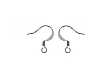 Gun Metal Plated Flat Ear Wire with Coil - 0.025"/0.64mm/22GA Round Wire (20 Pieces)