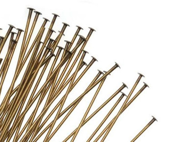 Antique Brass Head Pin - 0.028/0.7mm/21GA - 2" (20 Pieces)