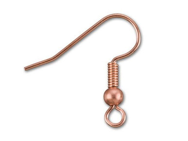 Genuine Copper Ear Wire with 3mm Ball & Coil - 0.025"/0.64mm/22 GA (20 Pieces)