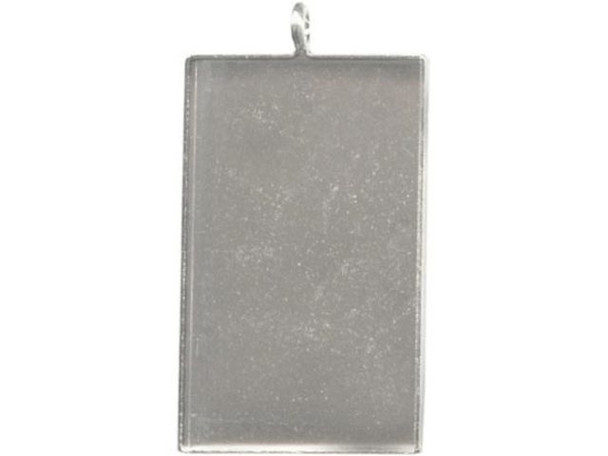 White Plated Bezel Cup, Rectangle, 32x19mm, 1 Loop (12 Pieces)