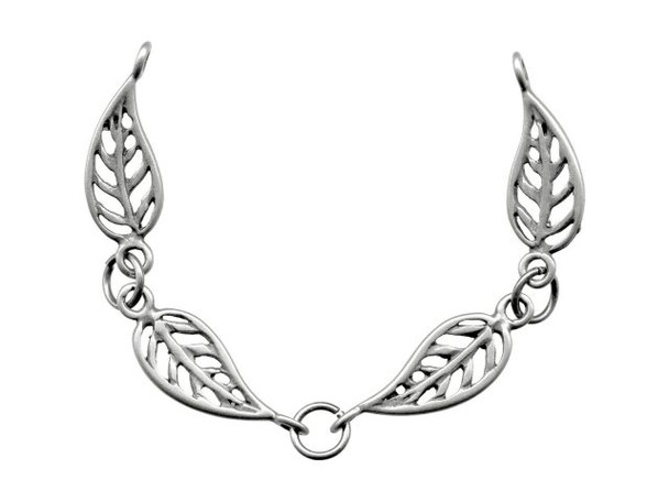 25mm 2-Loop Leaf Connector Charm, JBB - Antiqued Silver Plated (Each)