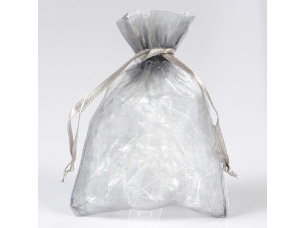 Organza Drawstring Bag, 3x4" - Silver (10 Pieces)