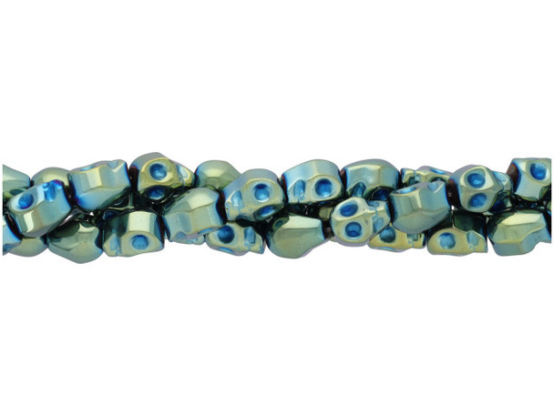 Electroplated Hematine Gemstone Bead, Skull, 8x10mm - Green (strand)