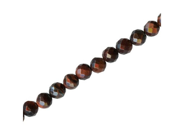 Red Tigereye Gemstone Beads, Faceted Round, 6mm (strand)