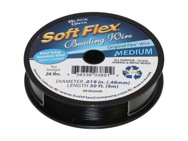 Soft Flex and Soft Touch Wire        Soft Flex Wire is a very flexible stainless steel cable with a nylon coating. It's a tiny version of the cables you see on suspension bridges. Soft Flex is constructed of 7, 21, or 49 micro woven stainless steel wires. Each diameter (.010", .014", .019", .024") is designed to handle certain levels of abrasion, everything from soft, lightweight materials like pearls and seed beads to larger and rougher materials like glass, minerals and metal.No needle is required -- but here's the kicker -- you can knot it! You may not even know it's made of wire! Finish ends with crimp beads, crimp tubes, or knots. When knotting, use an 8-knot so there is no bend on either side.              Diameter  Recommended Use    .010" Peyote stitch and bead weaving    .014"       Softer, less abrasive materials such as freshwater pearls and seed beads.    .019" Small to medium glass beads, Austrian crystals, silver, pewter and seed beads.          .024" Abrasive materials and designs that will meet excessive movement such as watchbands and bracelets. .024" diameter great for multi-strand designs, African beads and large stones.          Confused about this stringing material?  Although Soft Flex, Soft Touch and Beadalon are commonly called beading wire, each is actually a thin, flexible cable made of many woven wires. The result is a strong, user-friendly stringing material.  What is the difference between Soft Flex and Soft Touch? Both styles have the same strength and durability, and both come in the 0.014", 0.019", and 0.024" diameters. Soft Touch is extra flexible, and is available in an additional diameter (0.010") for those who like to weave or stitch.  Soft Touch drapes more threadlike than Soft Flex. So, why use Soft Flex if Soft Touch has better drapability? Many people prefer a bolder, more wire-like look on their pieces and do not want the drape of Soft Touch. Also, Soft Flex comes in a large variety of colors. See Related Products links (below) for similar items and additional jewelry-making supplies that are often used with this item.