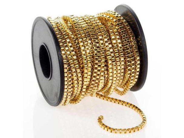Gold Plated Box Chain SPOOL, 2.5mm (10 meter)