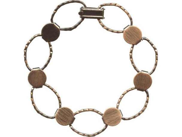 Antiqued Copper Plate Bracelet, 7-1/4", Disk and Loop, Hammered Oval (Each)