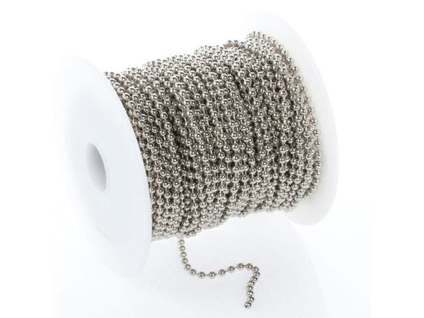 40-883-1 White Plated Ball Chain SPOOL, 3.2mm, 100ft - Rings & Things