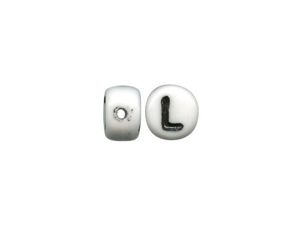 Porcelain Beads, Alphabet, L - White/ Black (fifty)