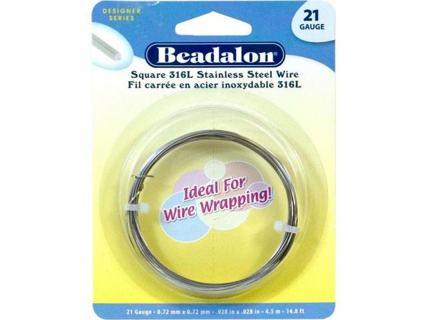 Beadalon 316L Stainless Steel Wire, 21g, Square, 14.8' (each)