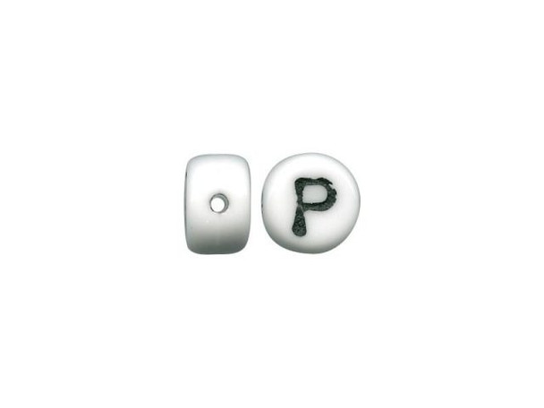 Porcelain Beads, Alphabet, P - White/ Black (fifty)
