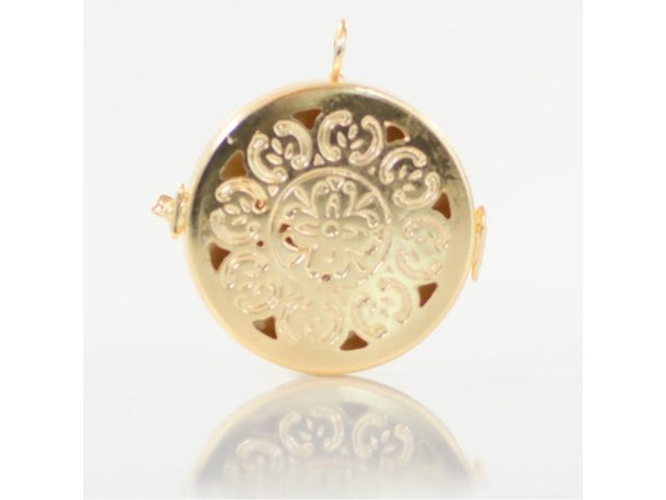 Round Shadow Box Pendant Frame, 1 Sided Etched & Pierced - Brass Plated (Each)