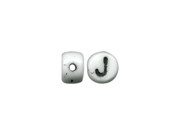 Porcelain Beads, Alphabet, J - White/ Black (fifty)