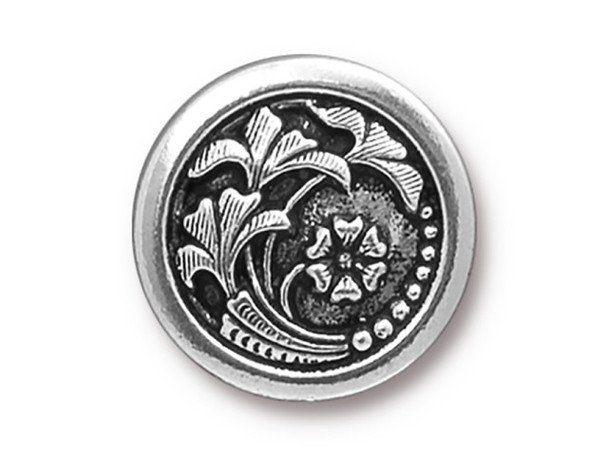 TierraCast Czech Flower Button - Antiqued Silver Plated (Each)