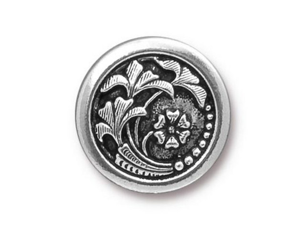 TierraCast Czech Flower Button - Antiqued Silver Plated (Each)