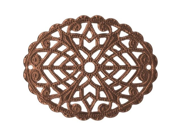 23x29mm Antiqued Copper Plated Filigree, Domed Oval (12 Pieces)