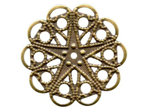 25mm Antiqued Brass-Plated Round Filigree Component – Jewelry Making