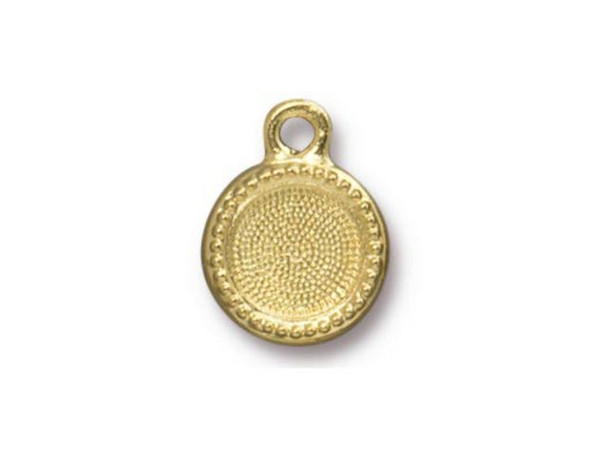 TierraCast Charm, Beaded Bezel Setting w In-Line Loop - Gold Plated (Each)