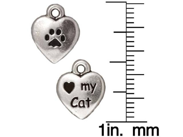 TierraCast Love My Cat Heart Charm - Antiqued Silver Plated (Each)