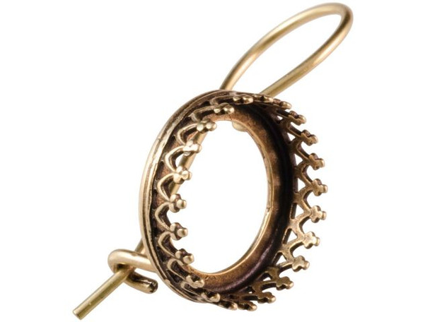 Locking Ear Wire with 14mm Crown Bezel Setting, Antiqued Brass Plate (pair)