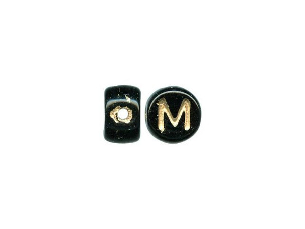 Porcelain Beads, Alphabet, Black/Gold, M (fifty)
