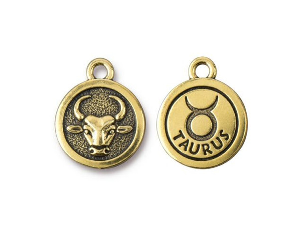 TierraCast Antiqued Gold Plated Taurus Zodiac Charm (Each)