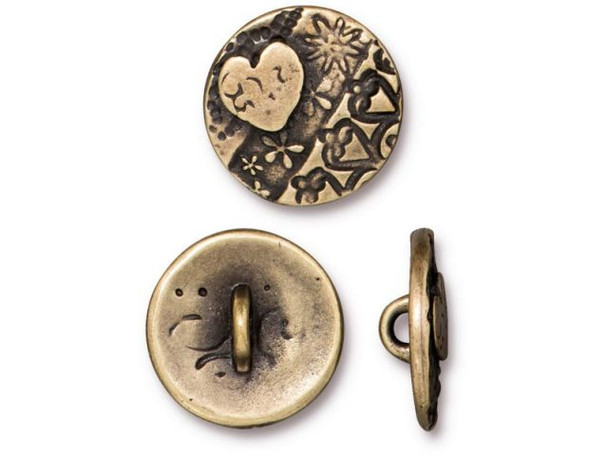 TierraCast Britannia Pewter Amor Round Button - Antiqued Brass Plated (Each)