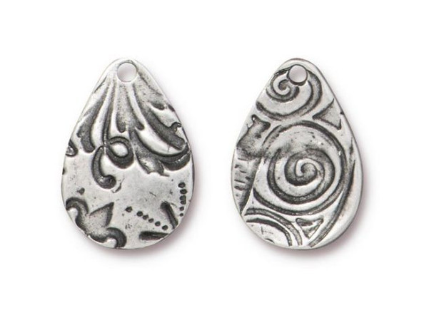 TierraCast Antiqued Pewter Plated Flora Large Teardrop Charm (Each)