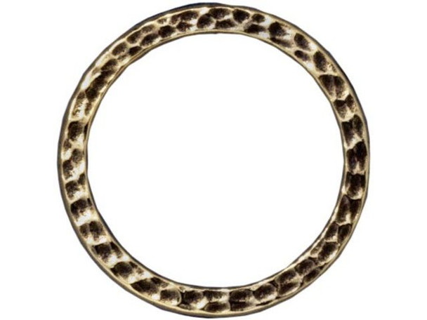 TierraCast Hammertone Jewelry Link, 25mm Round - Antiqued Brass Plated (Each)