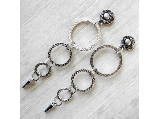 TierraCast Post Earring w Woven Pattern and Loop - Antiqued Silver Plated (pair)
