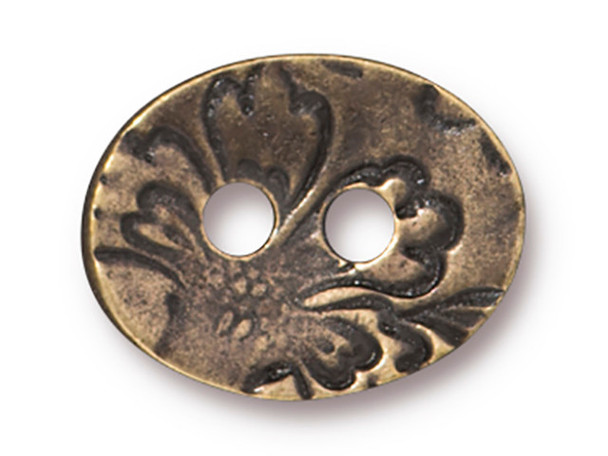 TierraCast 17mm Button, Jardin Oval - Antiqued Brass Plated (Each)