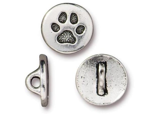 TierraCast Small Paw Button - Antiqued Silver Plated (Each)