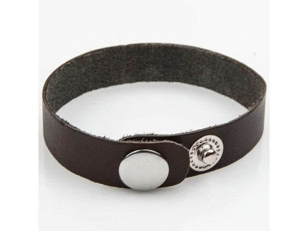 Leather Cuff Bracelet, 15mm - Red Brown/ Silver (Each)