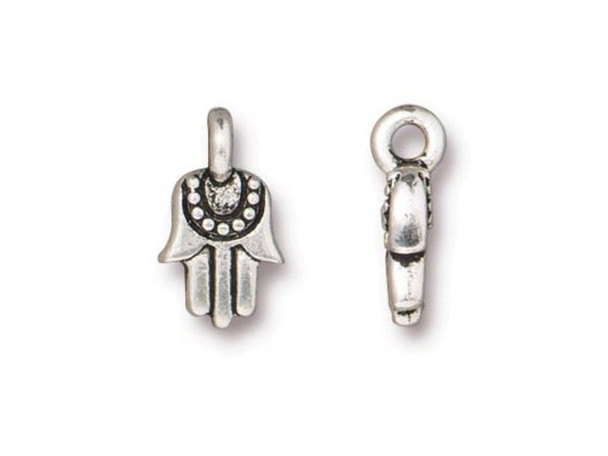 TierraCast Mini Hamsa Hand Charm - Antiqued Silver Plated (Each)