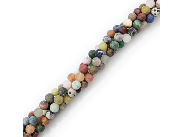 These assorted gemstone strands can include rose quartz, dalmatiner, sodalite, rhodonite, snowflake obsidian, poppy jasper and many other beautiful semiprecious beads. Mixed stone assortments generally include natural gemstone beads, enhanced gemstone beads, and manmade gemstones. These bead strands work great in both mixed-stone projects and for adding small splashes of a single color or stone to a wide variety of other jewelry applications! Please see the Related Products links below for similar items, and more information about this stone.