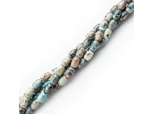 8x12mm Barrel Gemstone Bead, Terra Agate - Turquoise (strand)