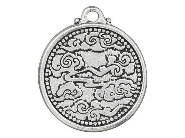 TierraCast Dragon Coin Pendant - Antiqued Silver Plated (Each)
