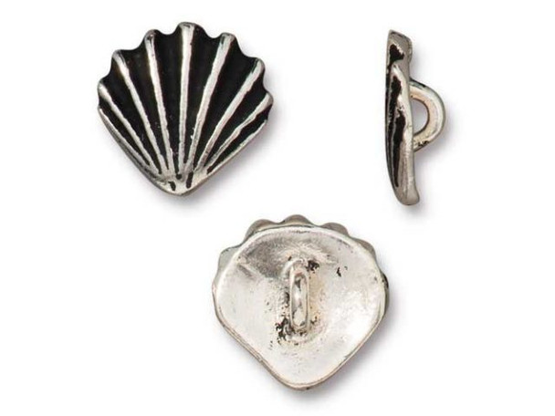 TierraCast Scallop Shell Button - Antiqued Silver Plated (Each)
