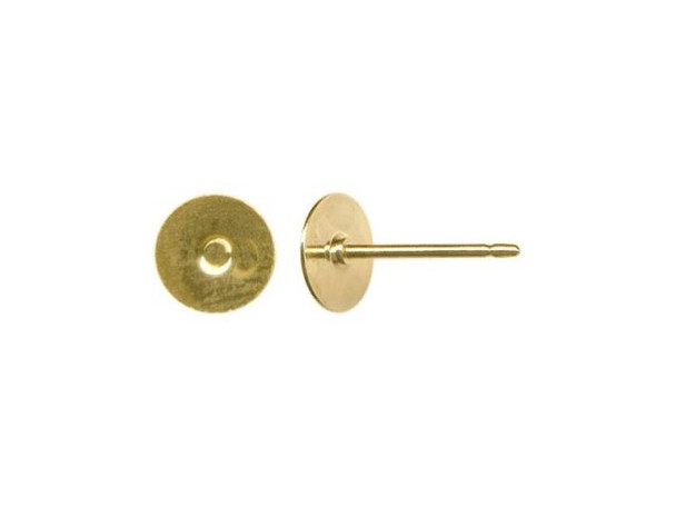 Gold Color Earring Post Finding w 6mm Flat Pad, AAA (100 Pieces)