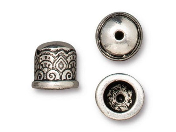 TierraCast Antiqued Silver Plated Pewter Temple No-Loop Cord End for 6mm Cord (Each)