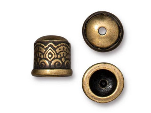 TierraCast Antiqued Brass Plated Pewter Temple No-Loop Cord End for 6mm Cord (Each)